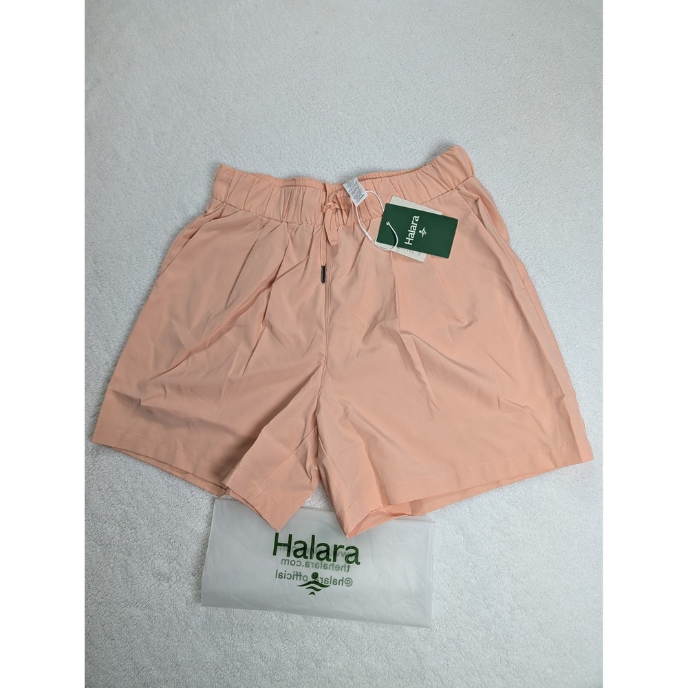 Halara Peach High Waisted Pleated‎ Active Shorts Small NWT Drawstring Pockets